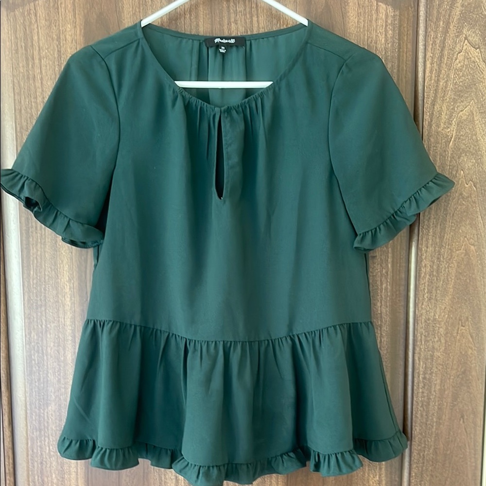 Madewell Green Peplum Ruffle Hem Top/Blouse - XS